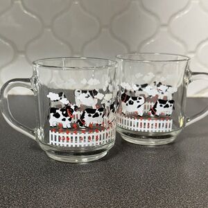 Vintage Luminarc Cow Print Glass Mugs - Set of 2